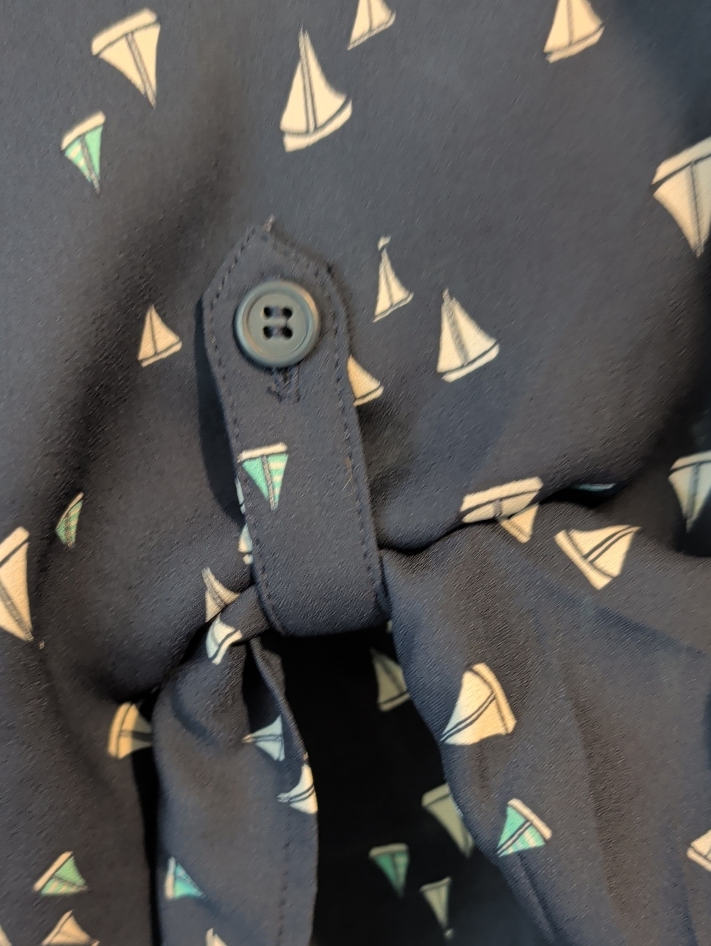 Catherines Navy Button-Front Blouse with White & Teal Sailboat Print - Picture 4 of 4